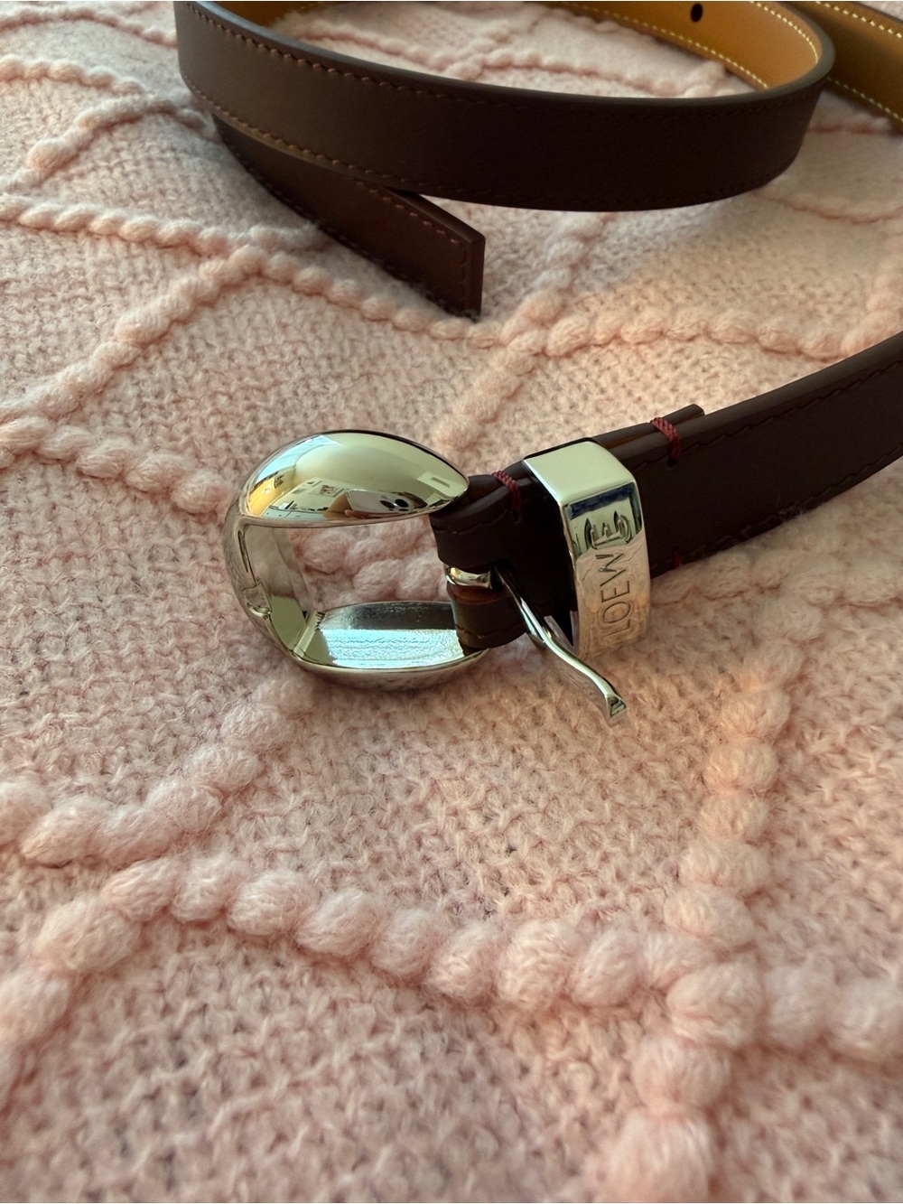 Loewe Burgundy Leather Belt with Polished Silver Buckle - Picture 4 of 6